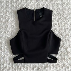Forever 21 Black Crop Top Sleeveless Cut-Outs Zip back